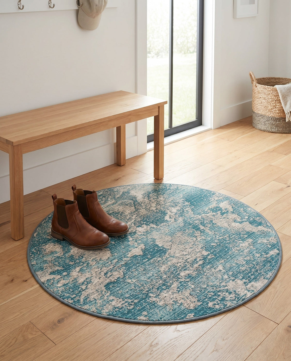 Urban Terrace Collection Area Rug -  Gazebo Round Aqua Blue  lifestyle 101