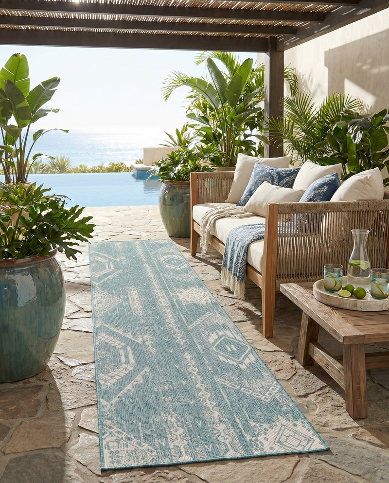 Desert Nomad Terrace Collection Area Rug - Sahara (Light Aqua) Runner Light Aqua  lifestyle 45