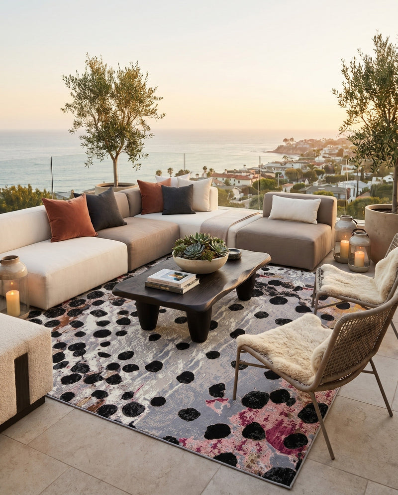 Urban Terrace Collection Area Rug -  Piazza Square White and Black  lifestyle 58