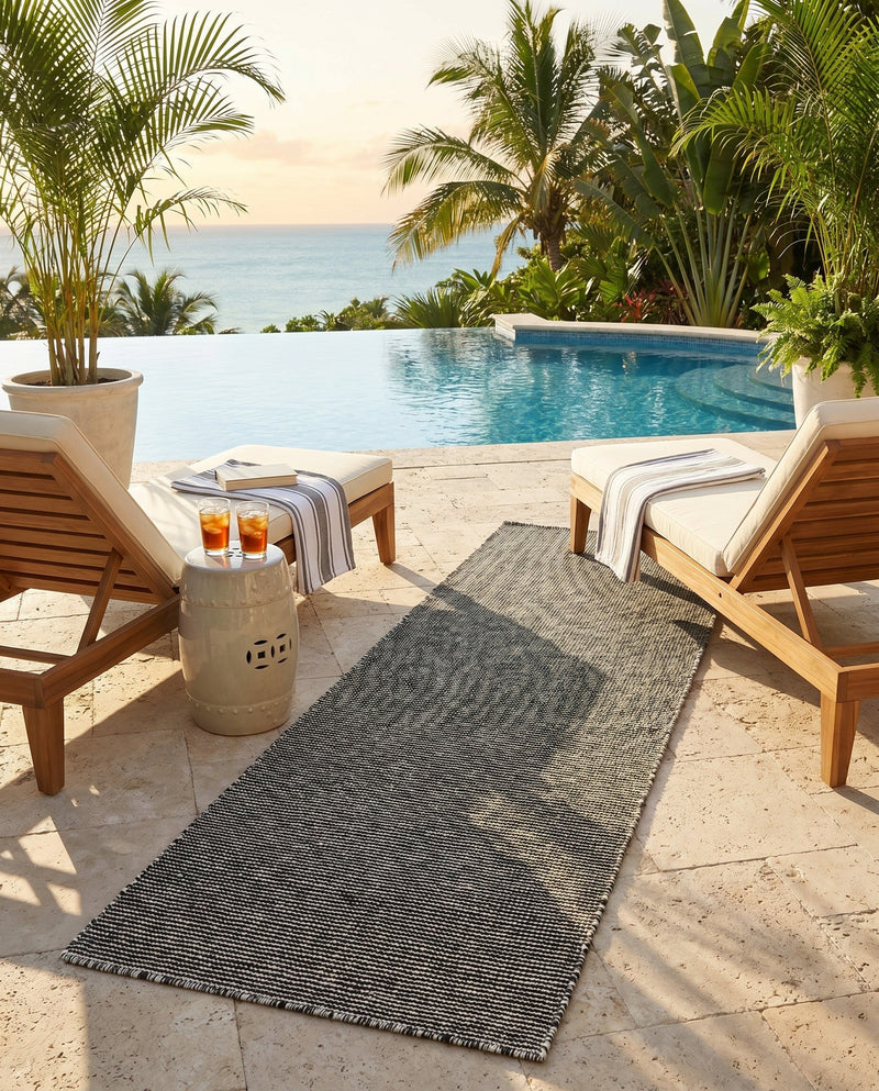 Jill Zarin Sedona Oasis Outdoor Collection Area Rug - Coconino (Black Sky) Runner Black Sky  lifestyle 49