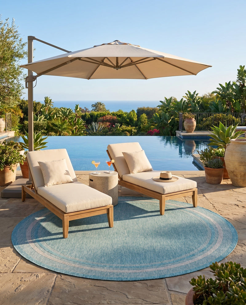 Terrace Fringe Collection Area Rug - Veranda (Aquamarine) Round Aquamarine  lifestyle 71