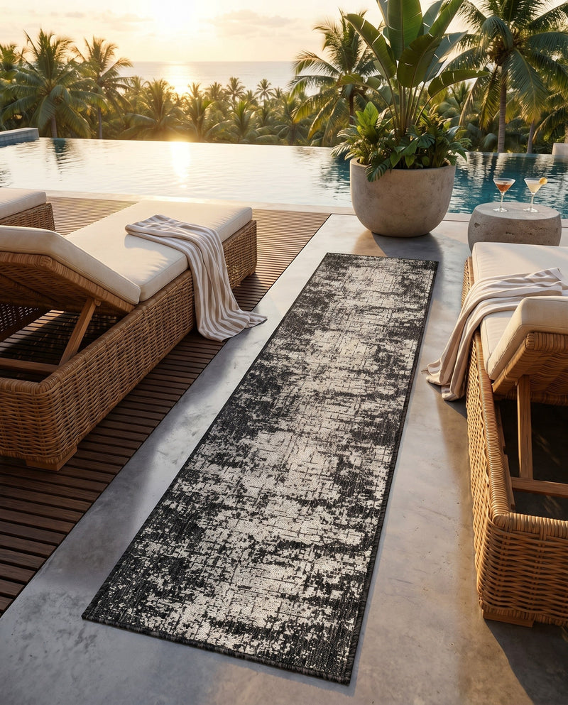 Urban Terrace Collection Area Rug -  Midtown Runner Black and White  lifestyle 83