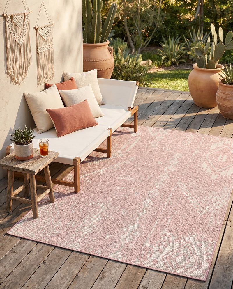 Desert Nomad Terrace Collection Area Rug - Sahara (Pink) Rectangle Pink  lifestyle 34