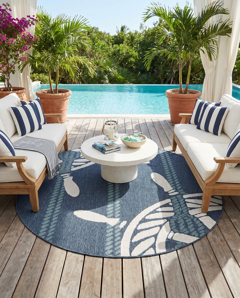 Seaside Haven Rugs Collection Area Rug - Harbor Round Navy Blue  lifestyle 19