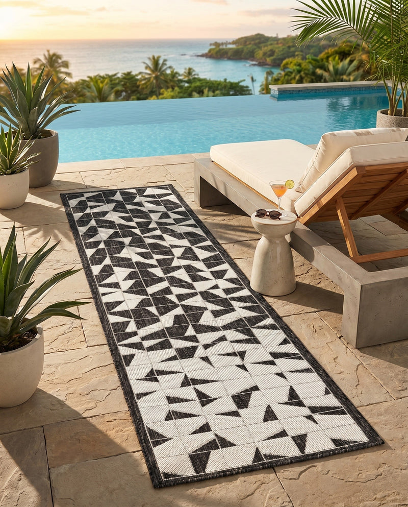Urban Terrace Collection Area Rug -  Mercer Runner Black and White  lifestyle 28
