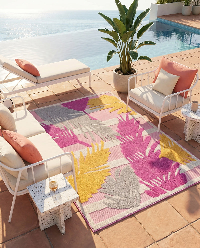 Bahama Breeze Outdoor Collection Area Rug -  CatCay Rectangle Pink  lifestyle 38