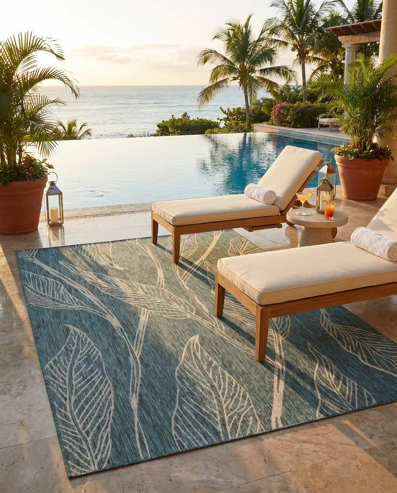 Seaside Blooms Collection Area Rug -  Evergreen (Teal) Rectangle Teal  lifestyle 13