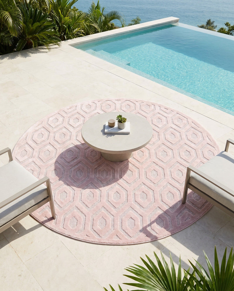 Garden Lattice Charm Collection Area Rug - Arbor (Pink) Round Pink  lifestyle 52
