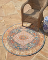 Patio Heritage Collection Area Rug -  Courtyard Round Navy Blue and Light Pink  lifestyle 75