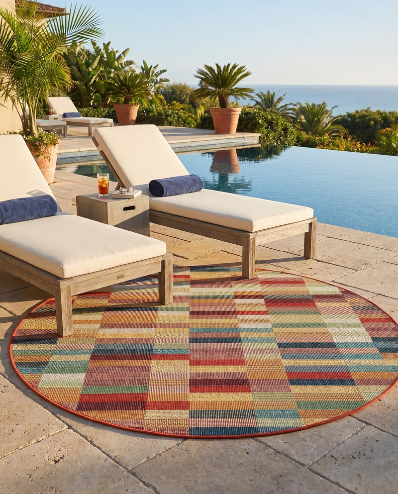 Coastal Terrace Collection Area Rug -  Harbor Round Multi  lifestyle 63