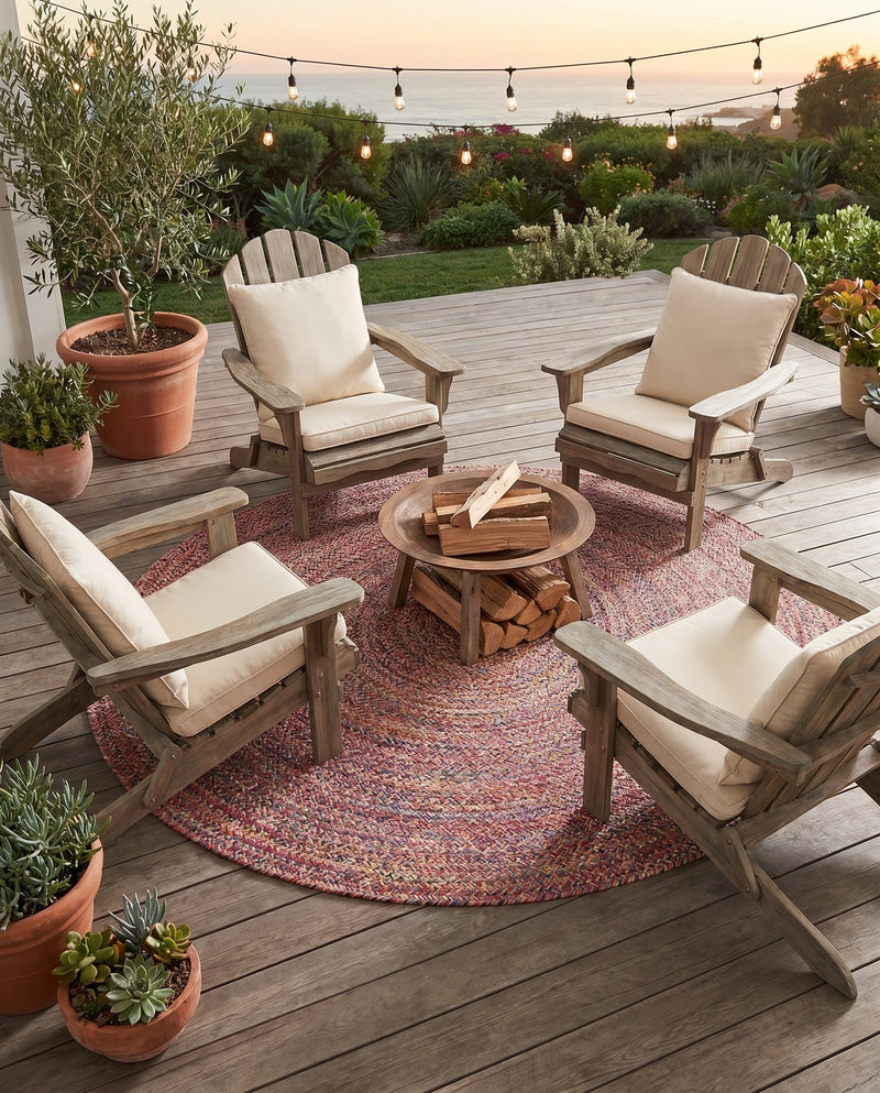 Sustainable Strands Indoor-Outdoor Oasis Collection Area Rug -  Sandbar (Multi) Round Multi  lifestyle 59