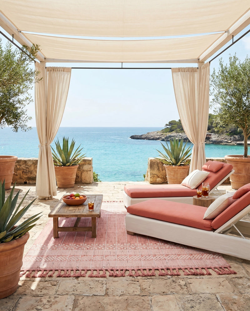 Sustainable Nomad Terrace Collection Area Rug - Reef Rectangle SOFT PINK  lifestyle 23