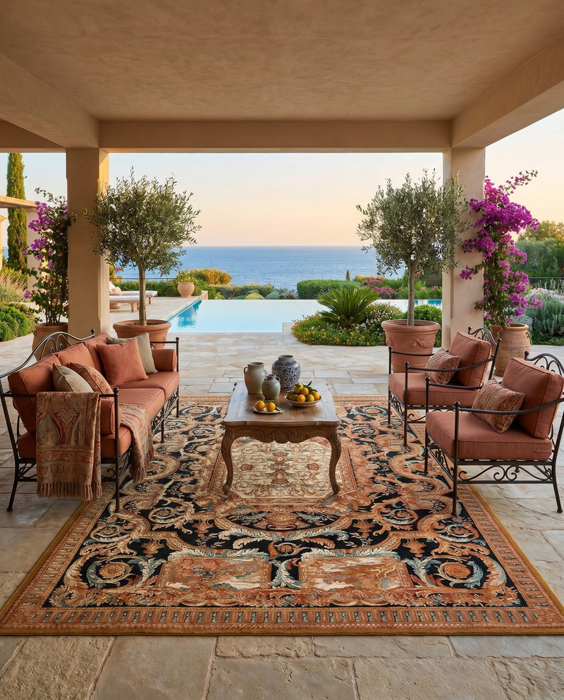 Patio Heritage Collection Area Rug - Veranda Rectangle Black Gold Brown  lifestyle 36