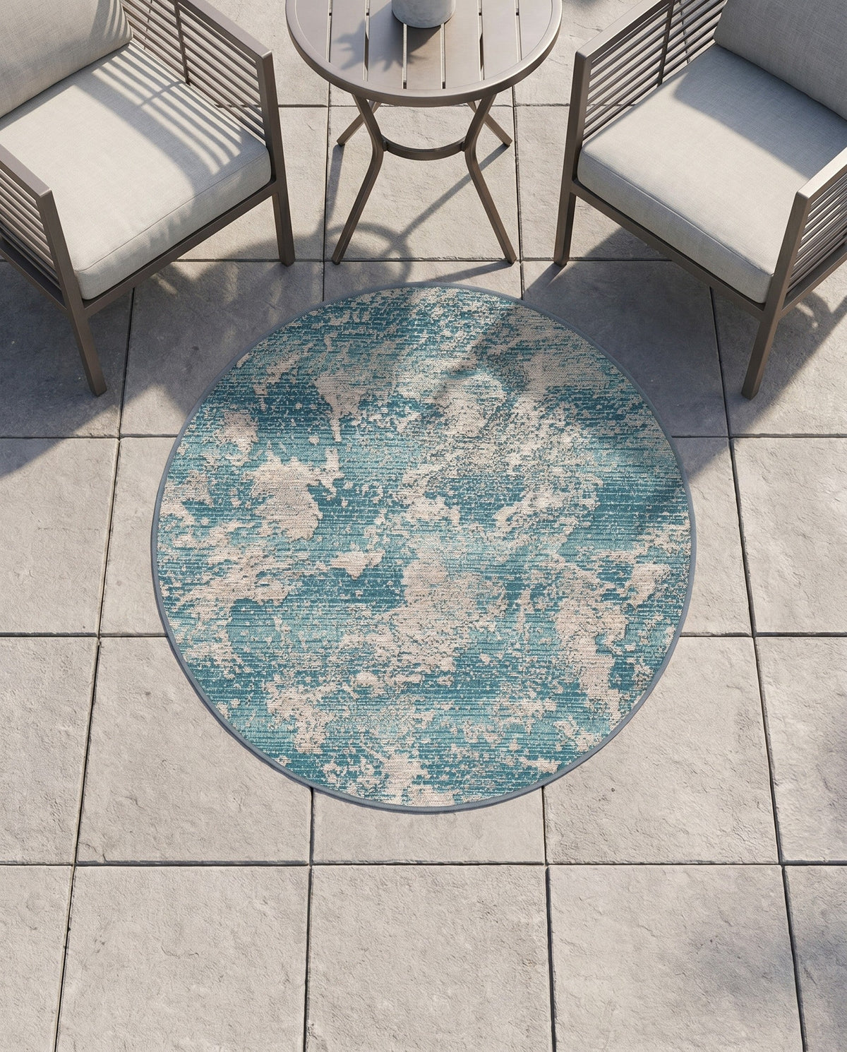 Urban Terrace Collection Area Rug -  Gazebo Round Aqua Blue  lifestyle 102
