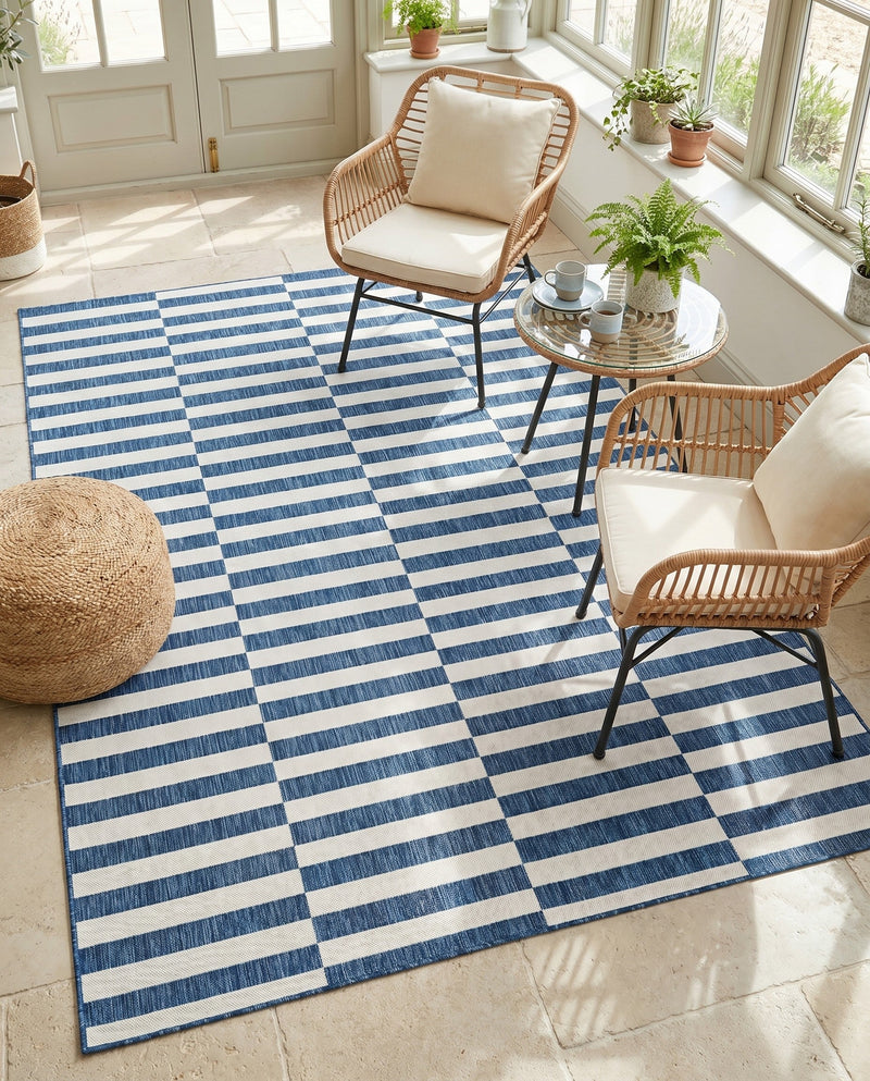 Seaside Stripes Collection Area Rug - Cabana (Blue) Rectangle Blue  lifestyle 15