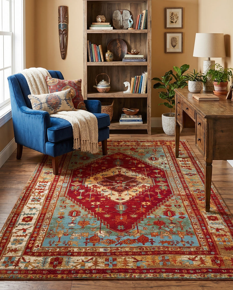 Patio Heritage Collection Area Rug -  Arbor Rectangle Red Green Blue  lifestyle 12