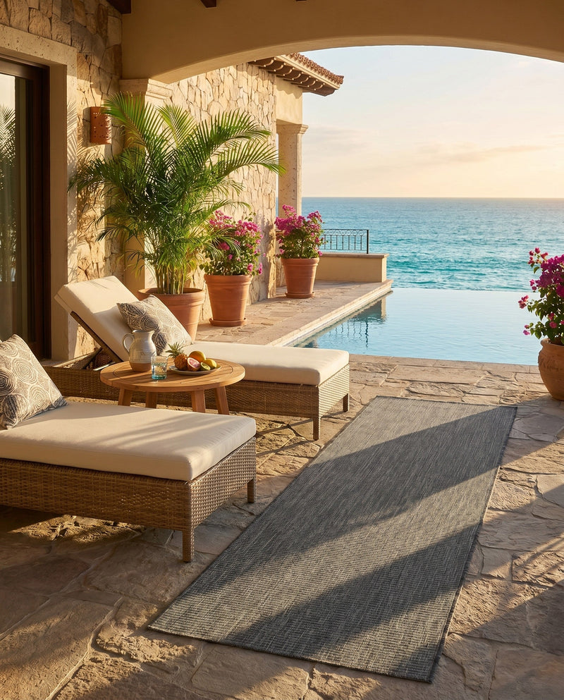 Seaside Serenity Collection Area Rug - Veranda (Black) Runner Black  lifestyle 43