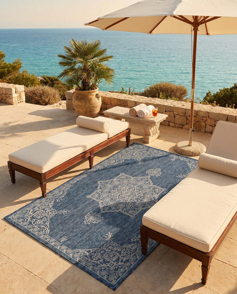 Patio Heritage Collection Area Rug -  Charleston (Blue) Rectangle Blue  lifestyle 11
