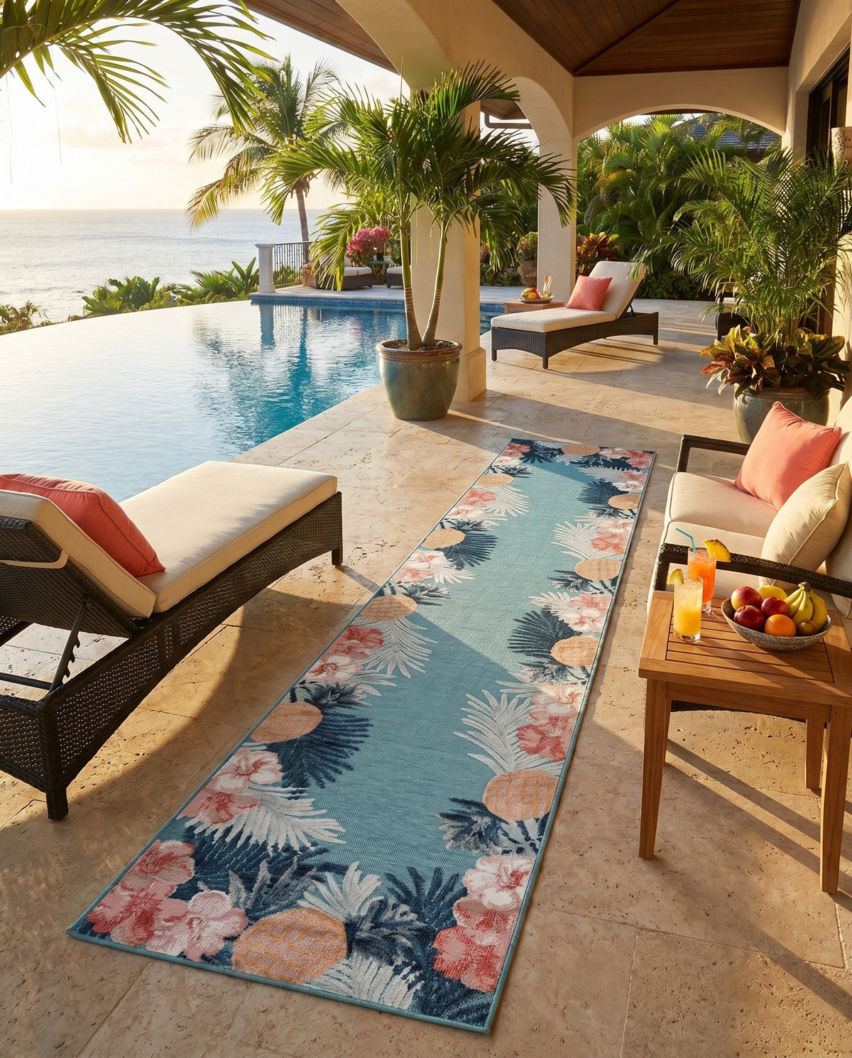 Seaside Blooms Collection Area Rug - Haven Runner Blue  lifestyle 140
