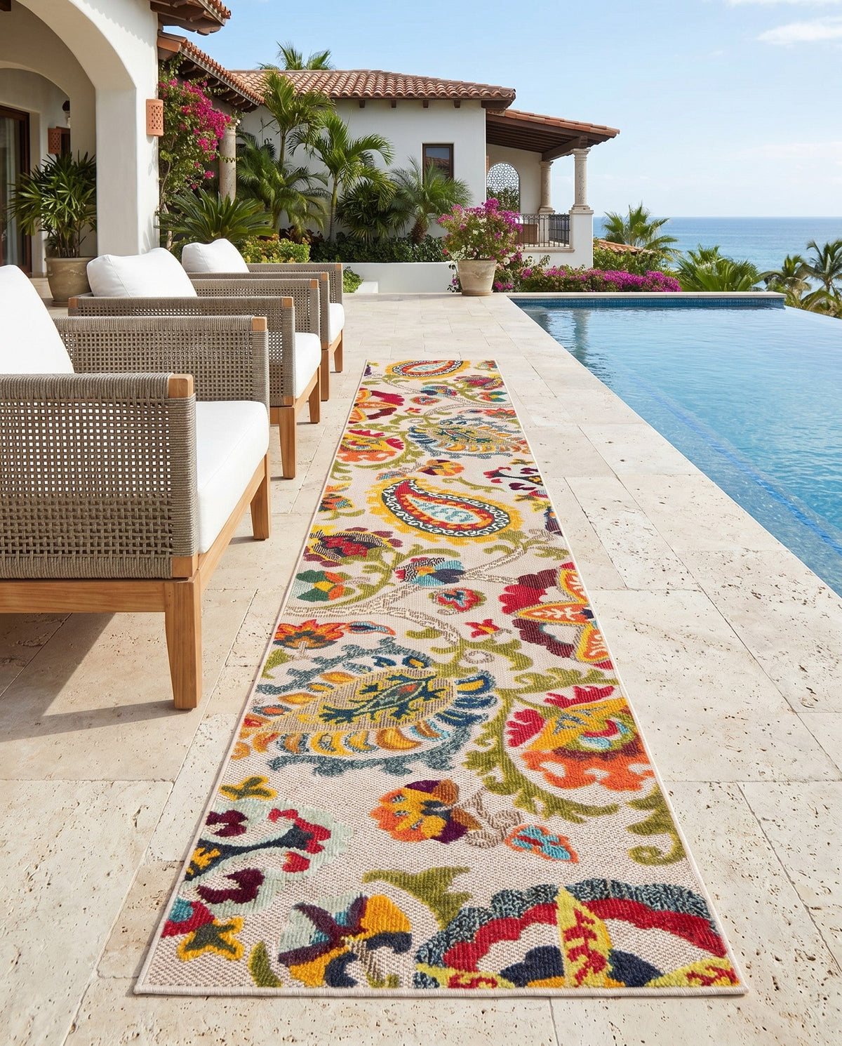 Outdoor Marrakesh Collection Area Rug - Fes Runner Multi Beige  lifestyle 167
