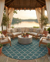 Savannah Pergola Collection Area Rug - Arbor (Teal) Round Teal  lifestyle 90