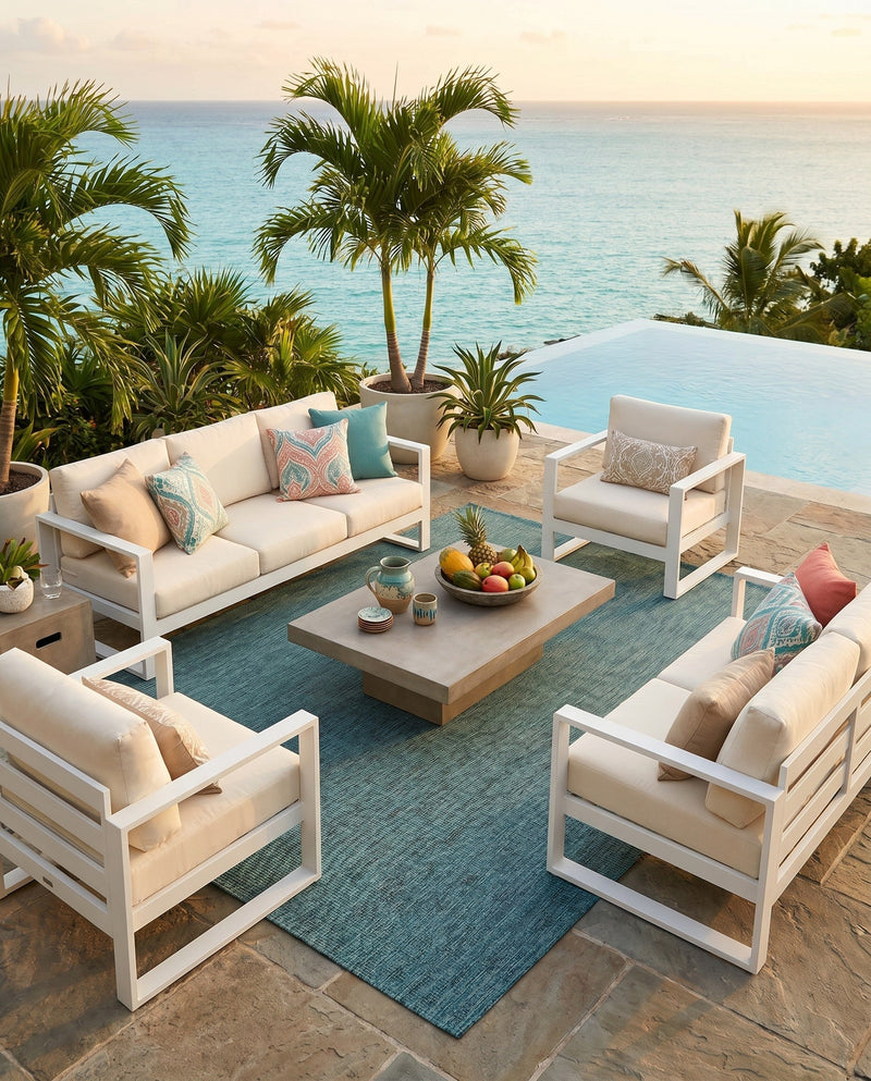 Seaside Serenity Collection Area Rug - Veranda (Teal) Rectangle Teal  lifestyle 30