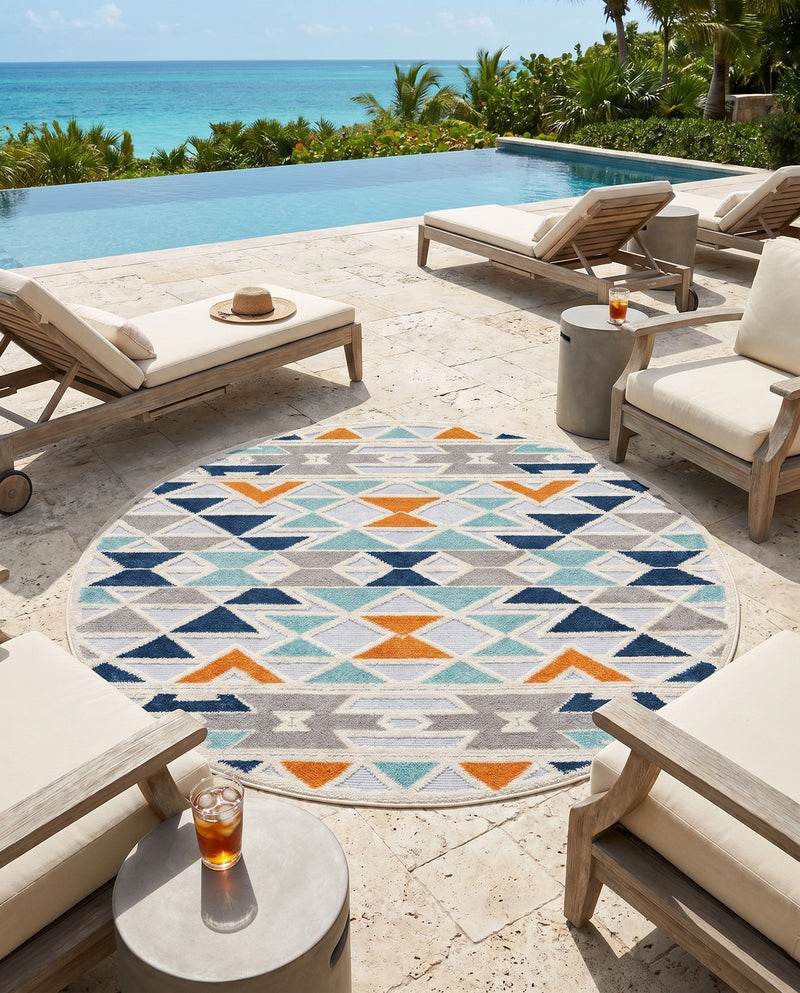 Bahama Breeze Outdoor Collection Area Rug -  Andros Round Gray  lifestyle 30