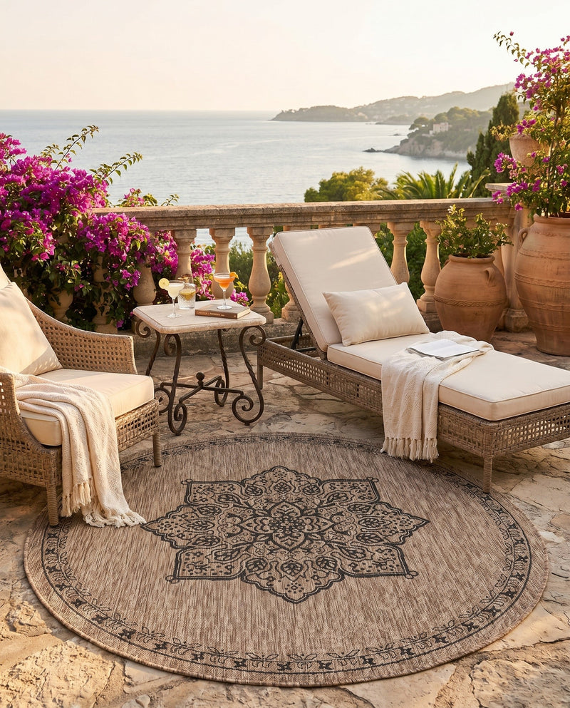 Patio Heritage Collection Area Rug -  Charleston (Beige) Round Beige  lifestyle 72