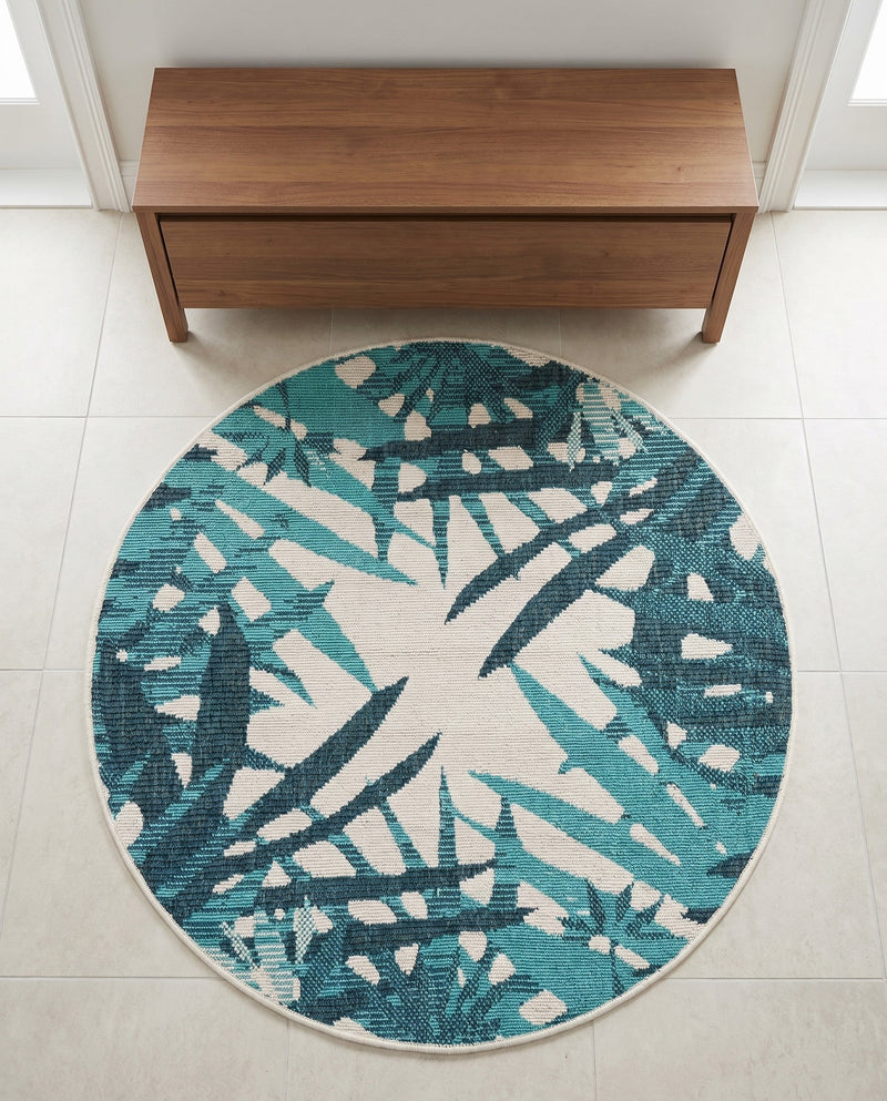 Seaside Blooms Collection Area Rug -  Provence Round Teal blue  lifestyle 78