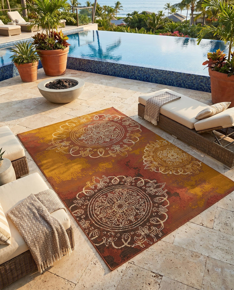 Urban Terrace Collection Area Rug -  Veranda Rectangle Rust Red  lifestyle 15