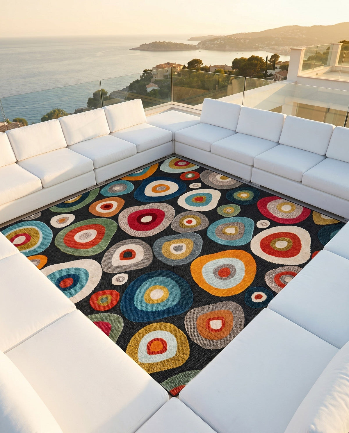 Outdoor Marrakesh Collection Area Rug -  Chefchaouen Square Multi Black  lifestyle 156