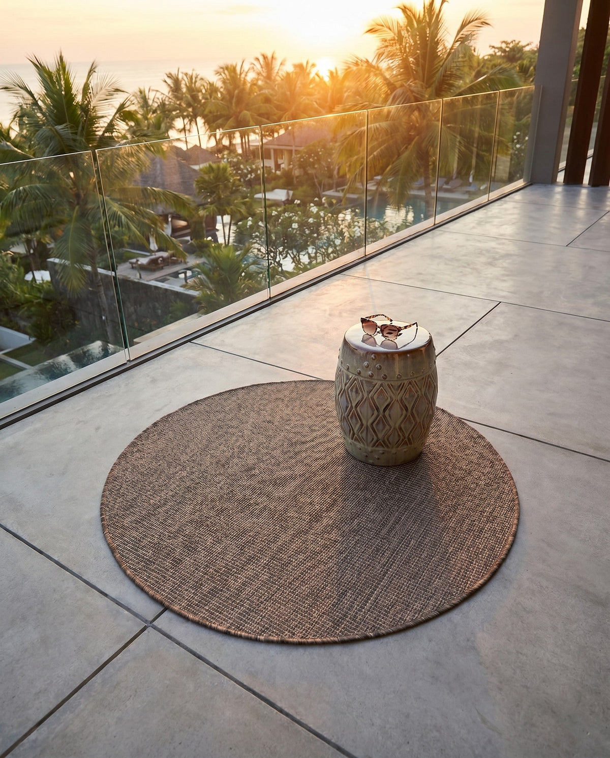 Seaside Serenity Collection Area Rug - Veranda (Light Brown) Round Light Brown  lifestyle 54