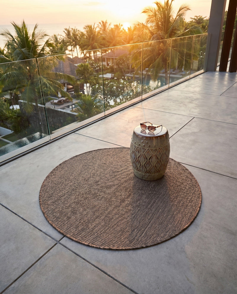 Seaside Serenity Collection Area Rug - Veranda (Light Brown) Round Light Brown  lifestyle 54