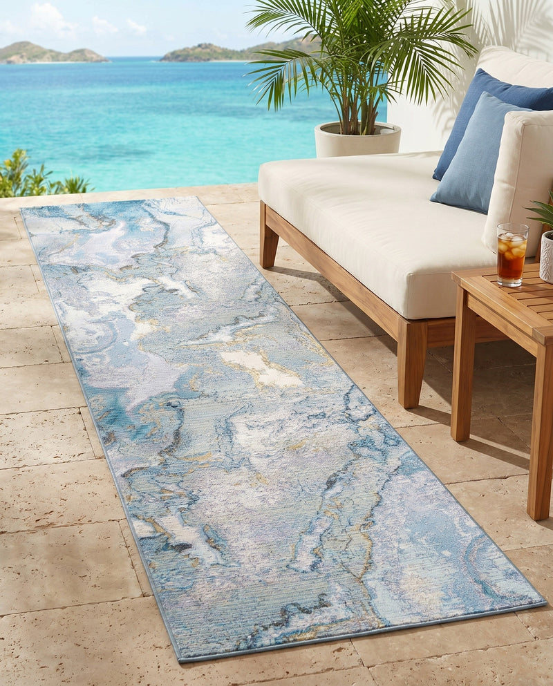 Urban Terrace Collection Area Rug -  Vertex Runner Blue and Ivory  lifestyle 62