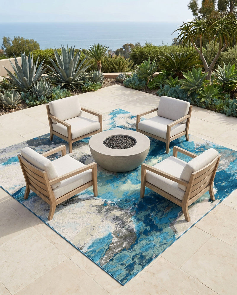 Urban Terrace Collection Area Rug -  Gazebo Square Blue and Ivory  lifestyle 79