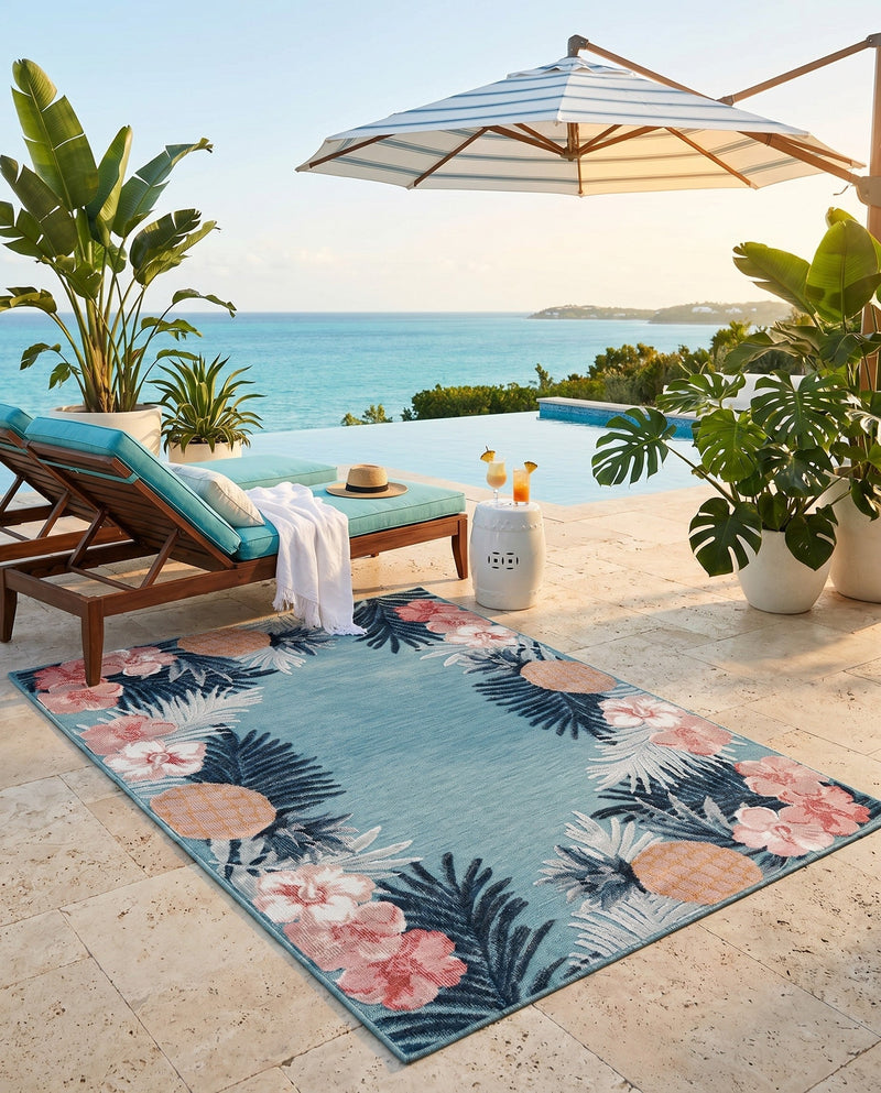 Seaside Blooms Collection Area Rug - Haven Rectangle Blue  lifestyle 19