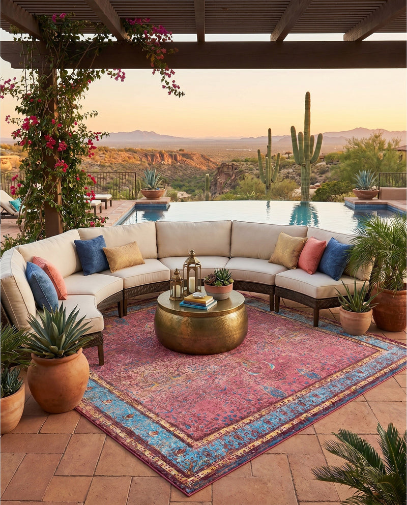 Patio Heritage Collection Area Rug -  Serenity Square Vintage Salmon Coral  lifestyle 66
