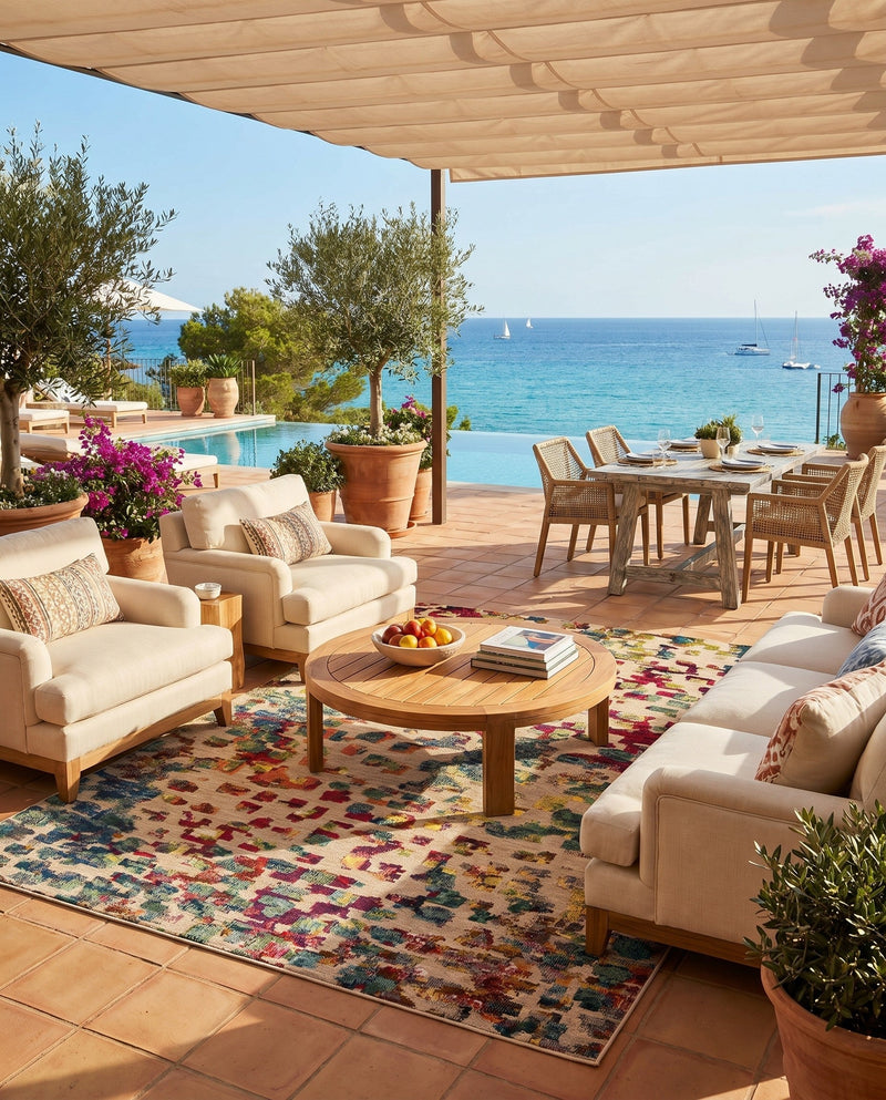 Outdoor Marrakesh Collection Area Rug -  Oujda Rectangle Multi  lifestyle 6