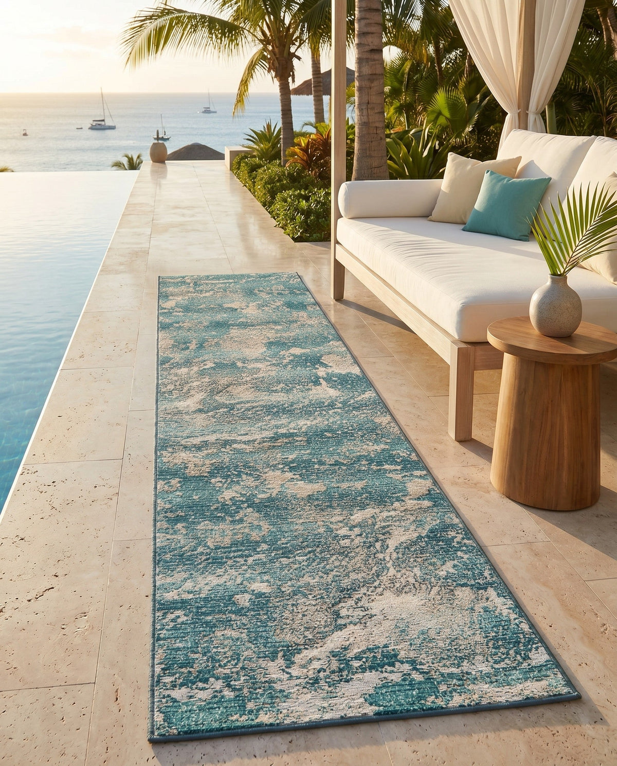 Urban Terrace Collection Area Rug -  Gazebo Runner Aqua Blue  lifestyle 60
