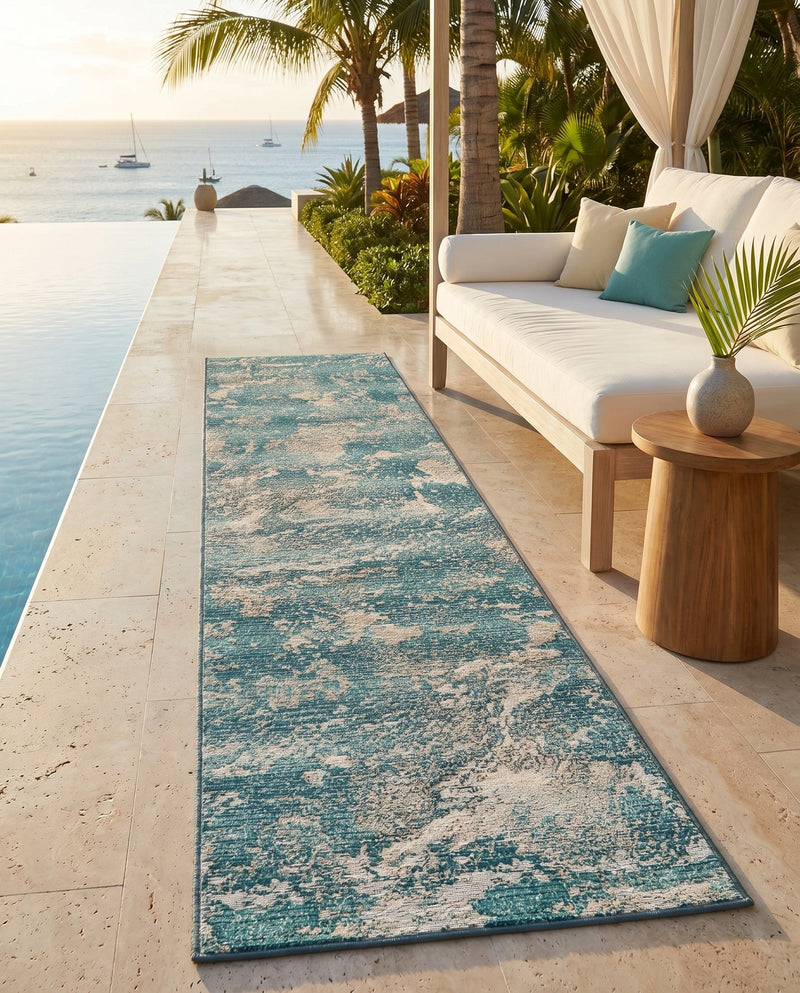 Urban Terrace Collection Area Rug -  Gazebo Runner Aqua Blue  lifestyle 60