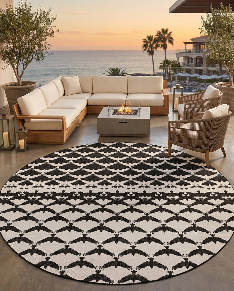 Urban Terrace Collection Area Rug -  Gramercy Round Black and White  lifestyle 25