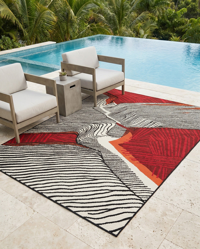 Urban Terrace Collection Area Rug -  Porch Rectangle Red and Black  lifestyle 13