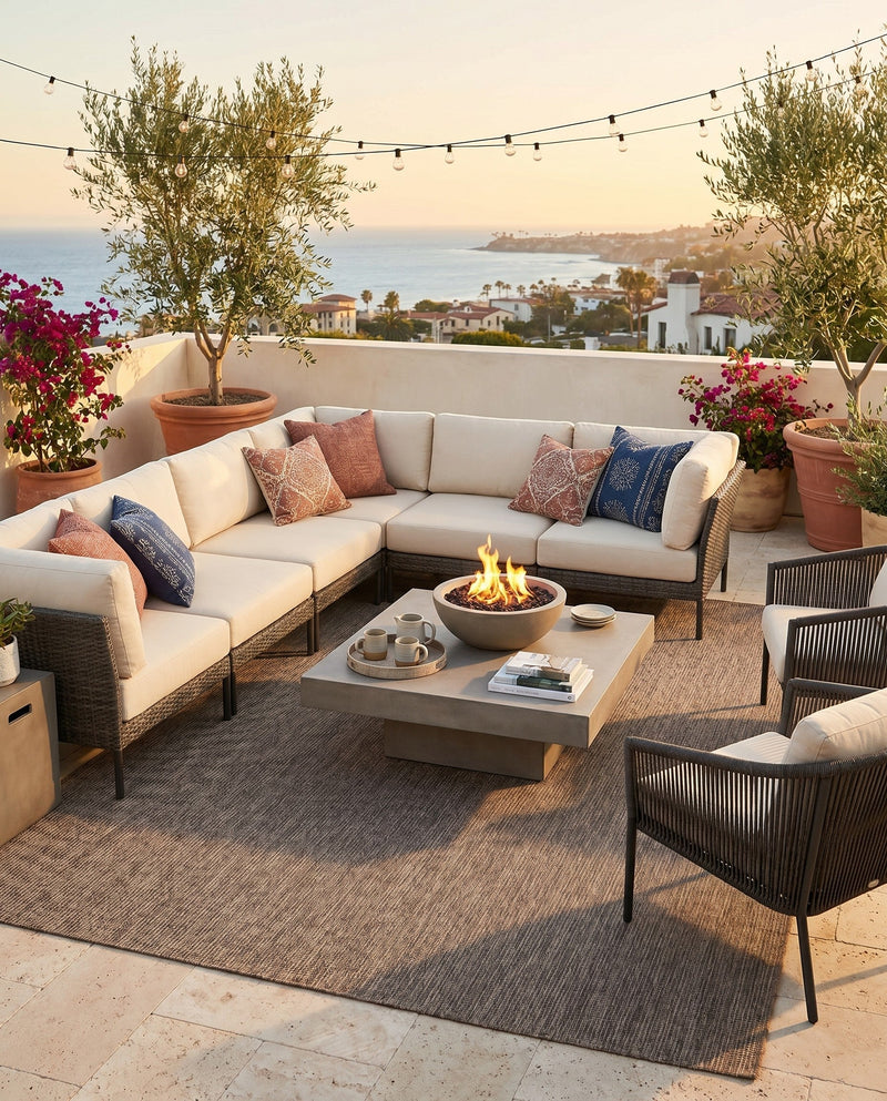 Seaside Serenity Collection Area Rug - Veranda (Light Brown) Rectangle Light Brown  lifestyle 9