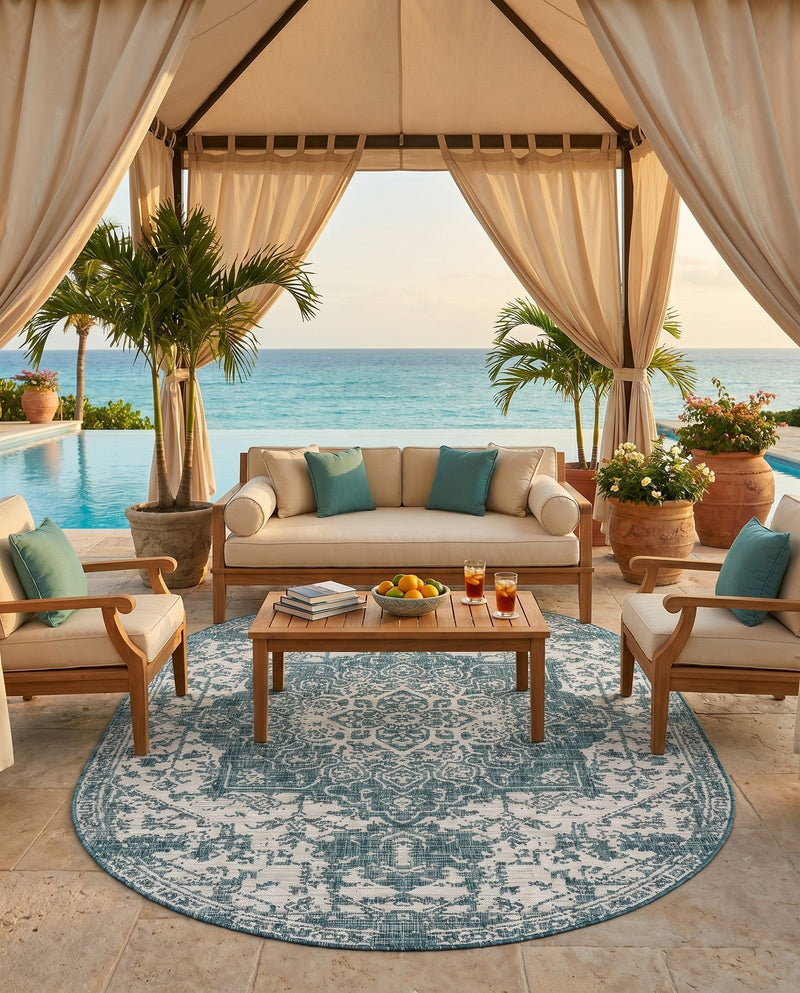 Urban Oasis Rugs Collection Area Rug -  Penthouse (Teal) Oval Teal  lifestyle 32