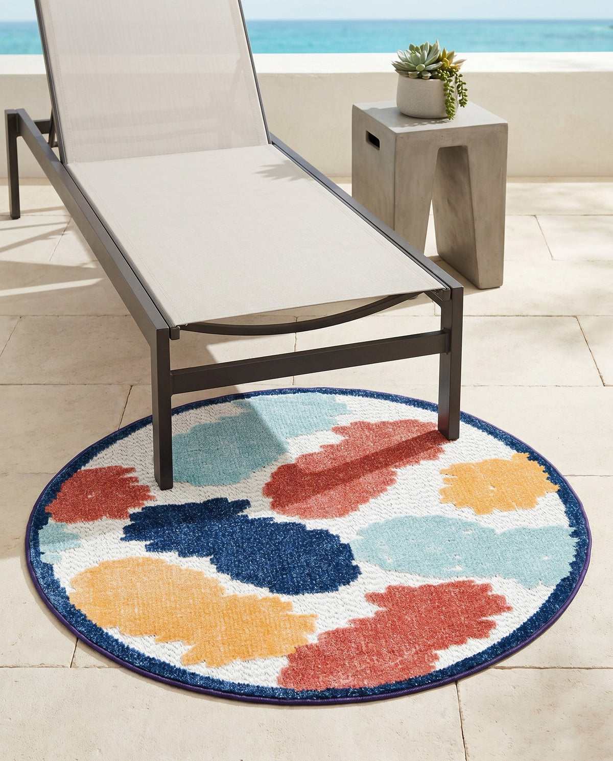 Caribbean Terrace Collection Area Rug -  Nevis Round White  lifestyle 110