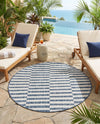 Seaside Stripes Collection Area Rug - Cabana (Blue) Round Blue  lifestyle 22