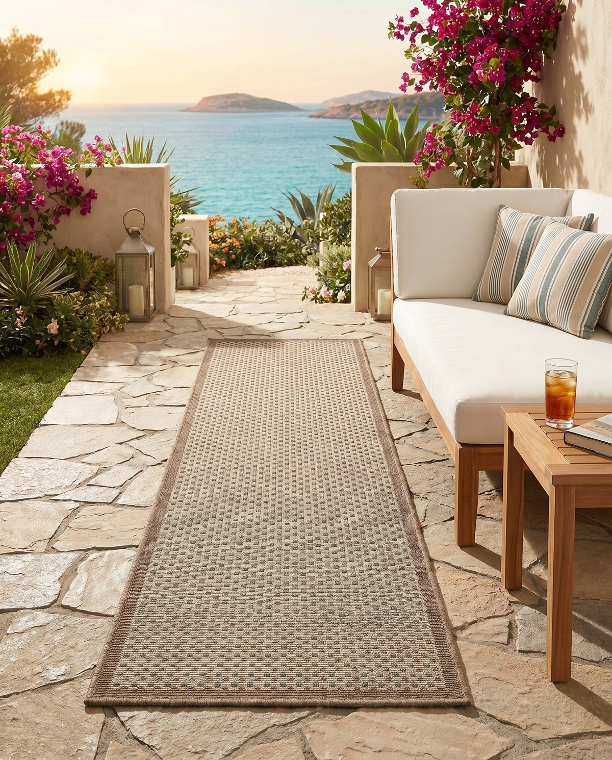 Terrace Fringe Collection Area Rug - Patio Runner Beige  lifestyle 111