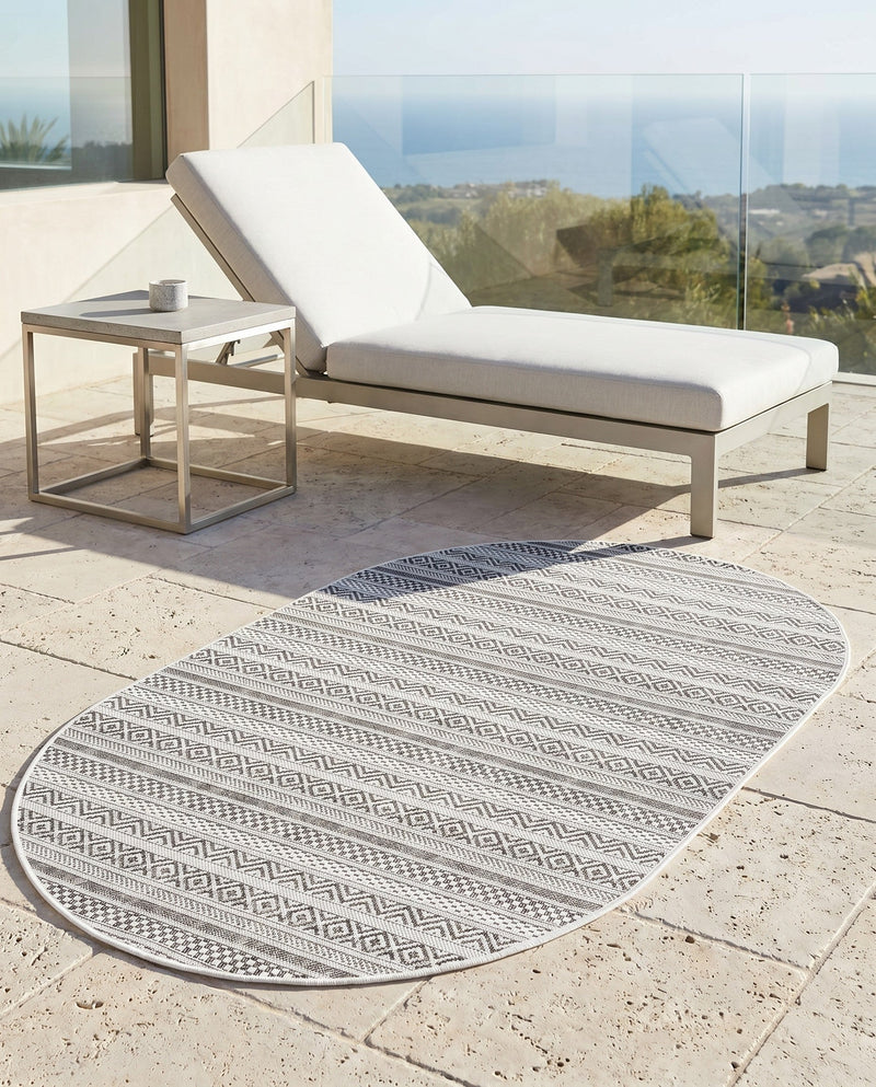 Seaside Stripes Collection Area Rug -  Boardwalk (Beige) Oval Beige  lifestyle 77
