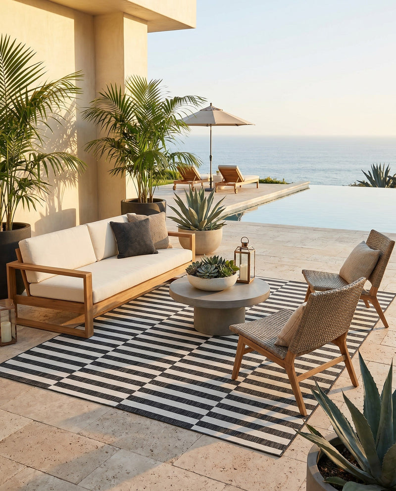 Seaside Stripes Collection Area Rug - Cabana (Charcoal) Rectangle Charcoal  lifestyle 14