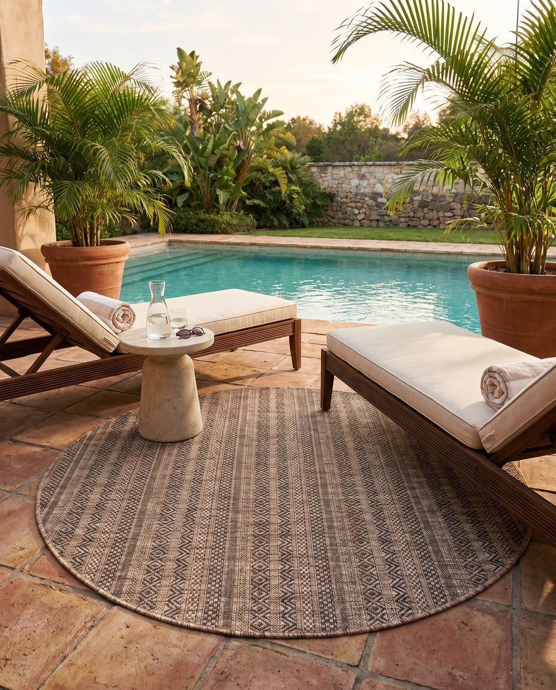 Seaside Stripes Collection Area Rug -  Boardwalk (Natural) Round Natural  lifestyle 75